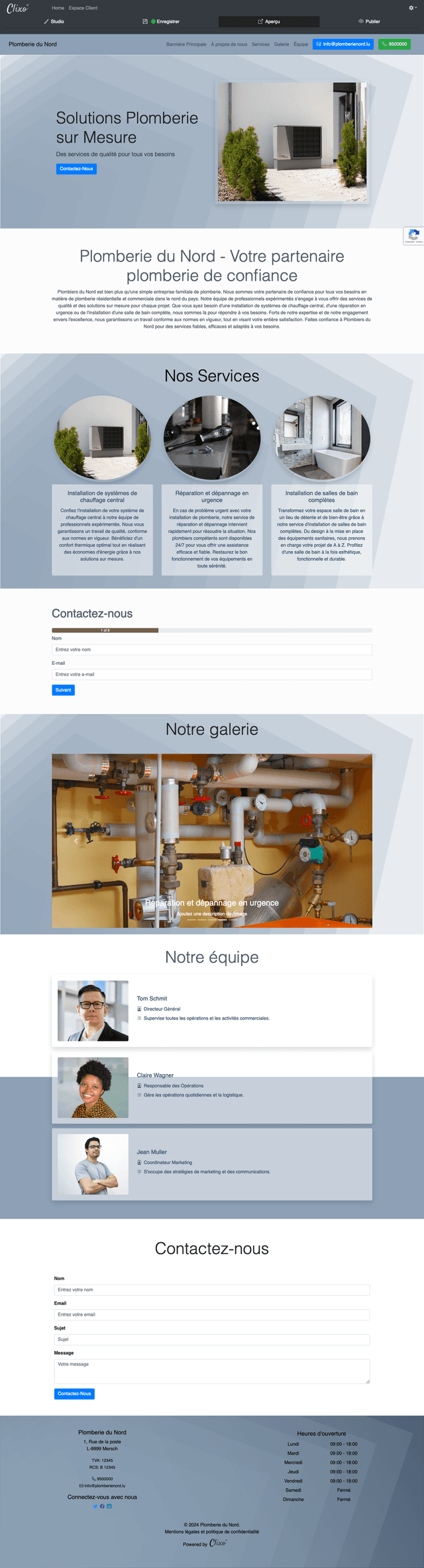 Le site de Plomberie du Nord reflète le sérieux et l’expertise de l'entreprise avec un design moderne et fonctionnel. Les couleurs neutres et la mise en page épurée mettent en valeur les services spécialisés, garantissant une navigation claire et efficace. Chaque section présente des informations utiles, notamment sur l'installation de systèmes de chauffage central, la réparation en urgence, et la rénovation de salles de bain. L'ensemble du site inspire confiance et professionnalisme, tout en offrant un accès rapide aux services via un formulaire de contact intuitif.